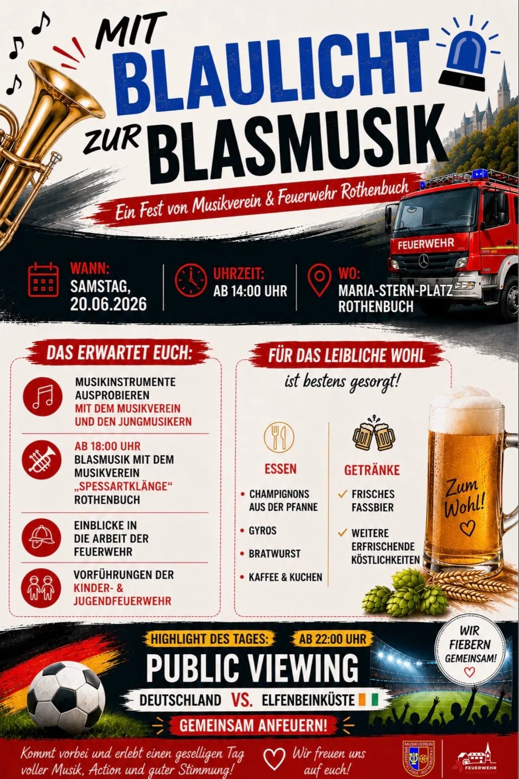 Mit Blaulicht zur Blasmusik