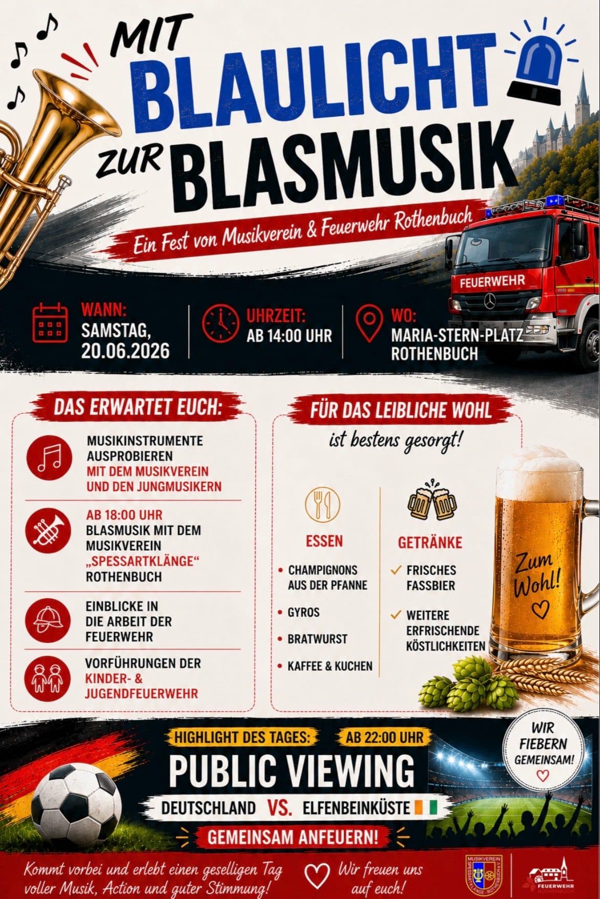 Mit Blaulicht zur Blasmusik